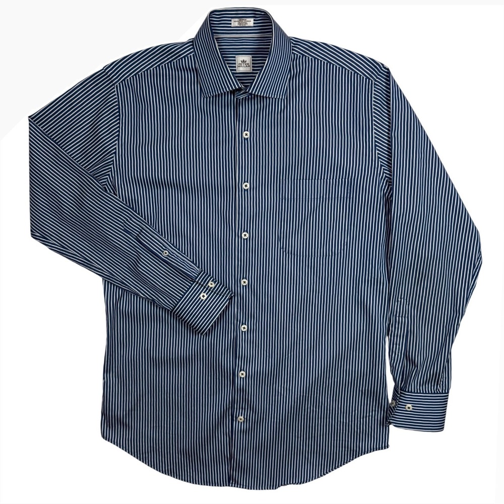 PETER MILLAR Men's Blue White Striped Long Sleeve Button Down Shirt Size M